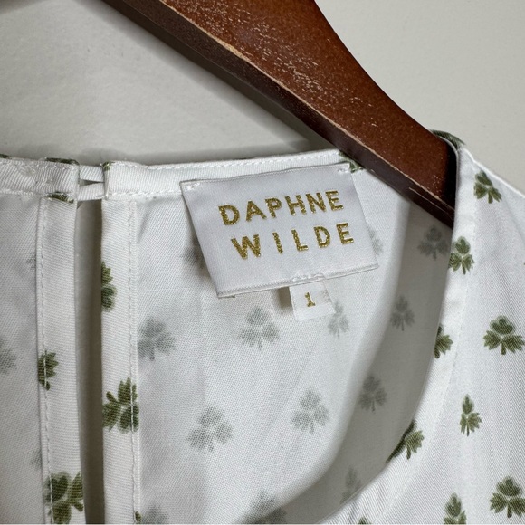 Daphne Wild White Clover Print Sleeveless Cotton Midi Dress Cottagecore Size 1 - Picture 3 of 9